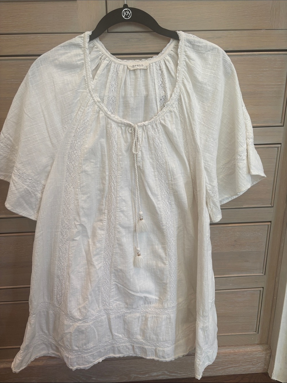 Spell Cream Lace-Trim Mini Dress
